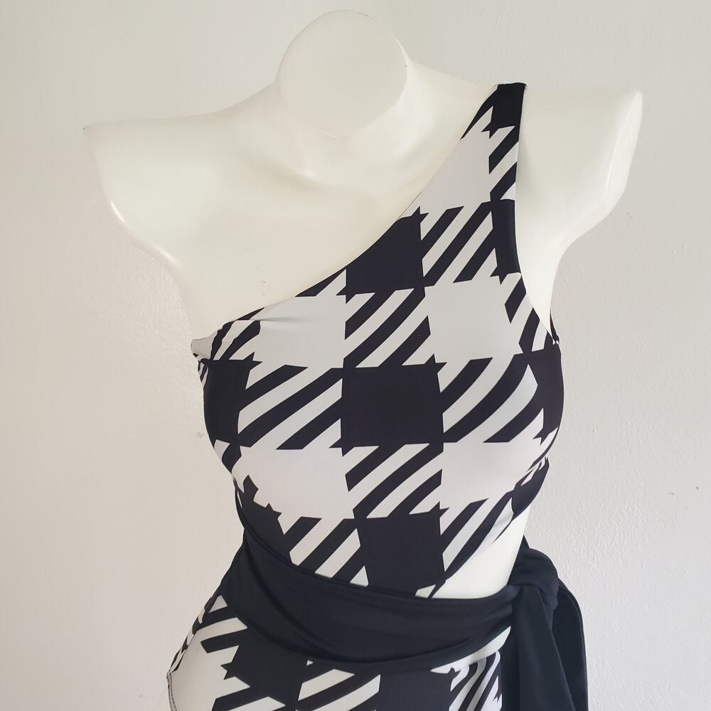 Revolve Beach Riot Carlie One Piece Swimsuit XS Houndstooth Belted Cutout NEW - Picture 5 of 16